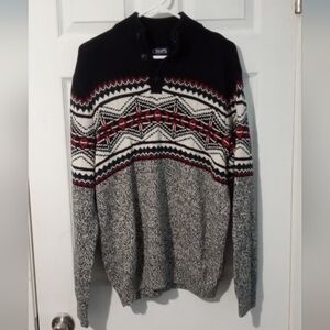 Chaps V-Neck Sweater with Black, White, and Red Pattern